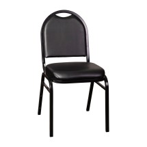 Flash Furniture NG-ZG10006-BK-BK-GG Hercules 500 LB. Capacity Dome Back Stacking Black Vinyl Banquet Chair - Black Metal Frame