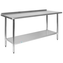 Flash Furniture NH-WT-2460BSP-GG Stainless Steel 18 Gauge Work Table with 1.5" Backsplash and Undershelf, 60"W x 24"D x 36"H