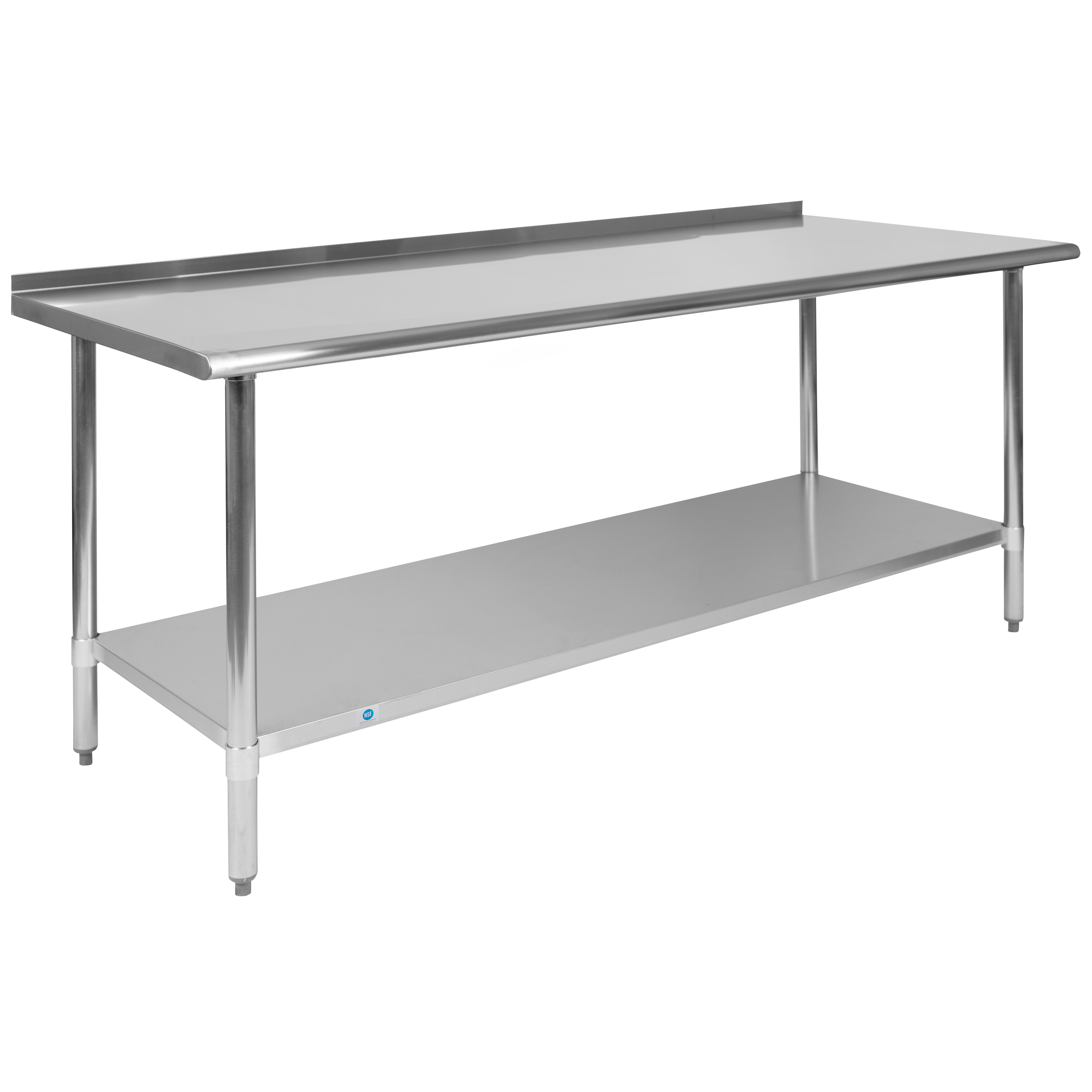 Flash Furniture NH-WT-3072BSP-GG Stainless Steel 18 Gauge Work Table with 1.5" Backsplash and Undershelf, 72"W x 30"D x 36"H