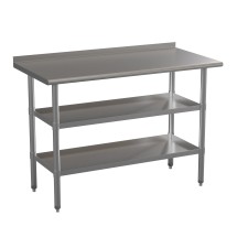 Flash Furniture NH-WT-GU-2448BSP-GG Stainless Steel 18 Gauge Work Table with Backsplash and 2 Undershelves, 48"W x 24"D x 36"H