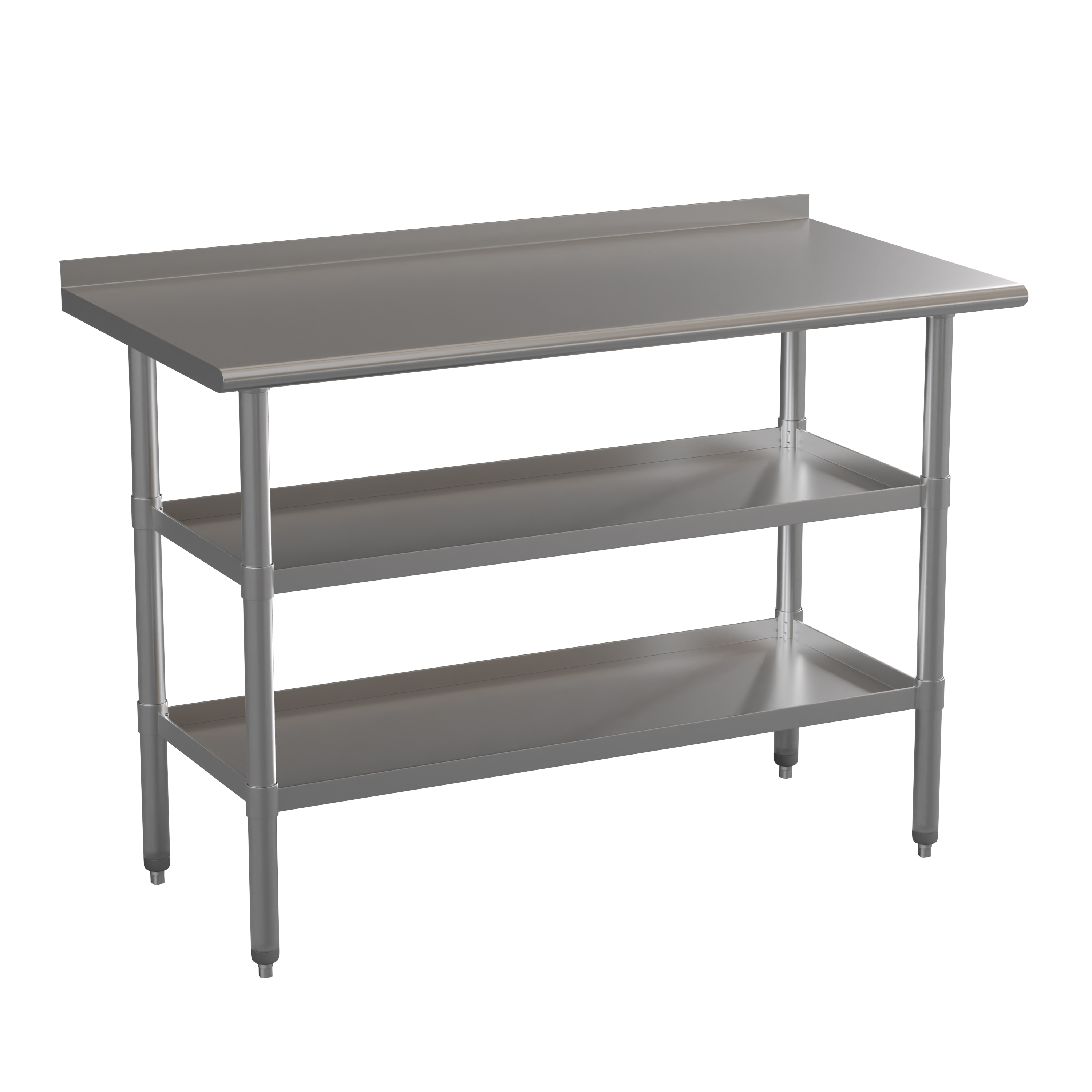 Flash Furniture NH-WT-GU-2448BSP-GG Stainless Steel 18 Gauge Work Table with 1.5" Backsplash and 2 Undershelves - 48"W x 24"D x 36"H, NSF