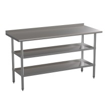 Flash Furniture NH-WT-GU-2460BSP-GG Stainless Steel 18 Gauge Work Table with 1.5" Backsplash and 2 Undershelves - 60"W x 24"D x 36"H, NSF