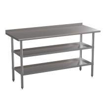 Flash Furniture NH-WT-GU-2460BSP-GG Stainless Steel 18 Gauge Work Table with Backsplash and 2 Undershelves, 60"W x 24"D x 36"H