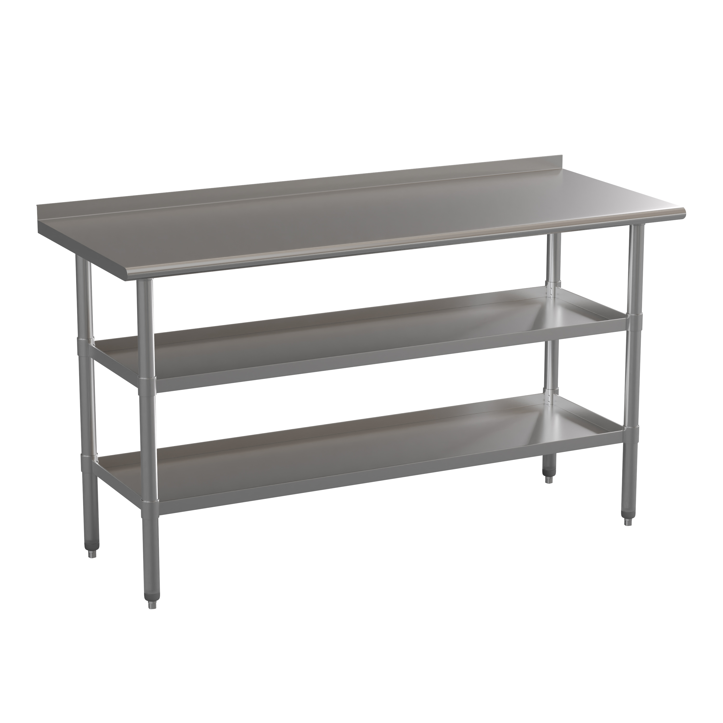 Flash Furniture NH-WT-GU-2460BSP-GG Stainless Steel 18 Gauge Work Table with Backsplash and 2 Undershelves, 60"W x 24"D x 36"H