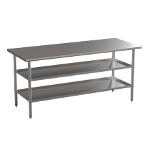 Flash Furniture NH-WT-GU-3072-GG Stainless Steel 18 Gauge Work Table with 2 Undershelves, 72&quot;W x 30&quot;D x 34.5&quot;H, NSF