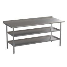Flash Furniture NH-WT-GU-3072BSP-GG Stainless Steel 18 Gauge Work Table with 1.5&quot; Backsplash and 2 Undershelves - 72&quot;W x 30&quot;D x 34.5&quot;H, NSF