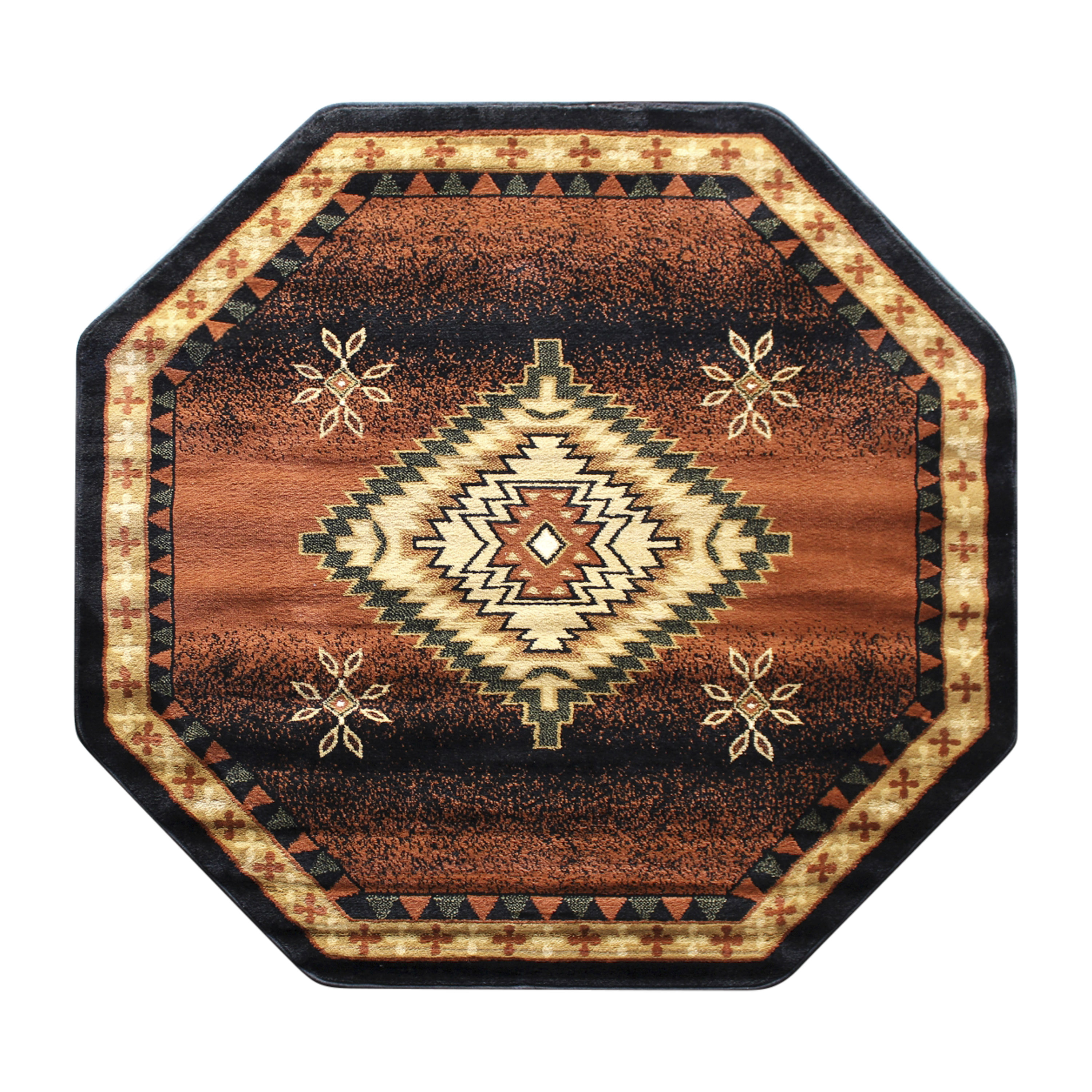 Flash Furniture NR-RGB357-44-BK-GG Mirage Southwestern Style Round 4' x 4' Brown Olefin Area Rug with Jute Backing