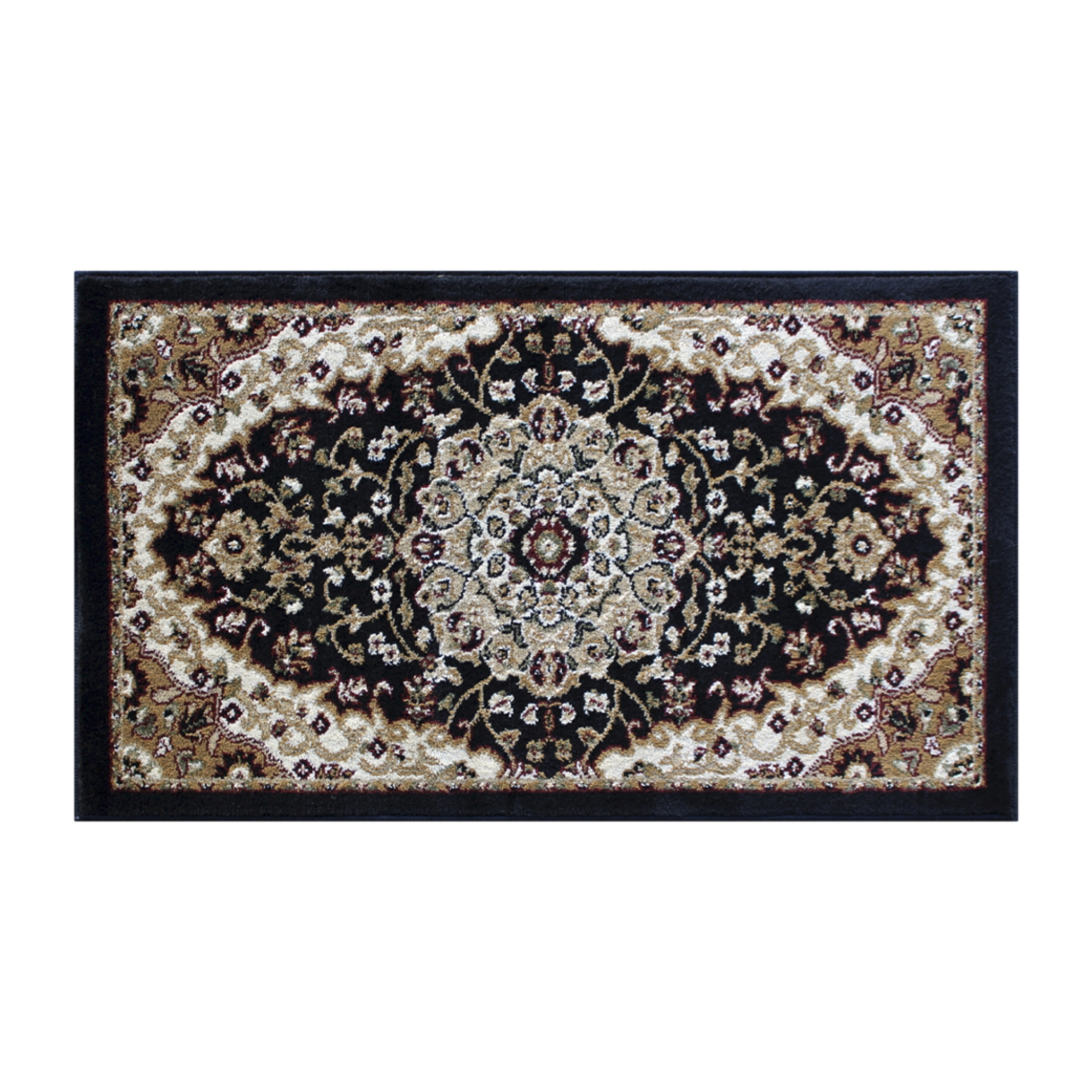 Flash Furniture NR-RGB401-23-BK-GG Mersin Persian Style 2' x 3' Black Area Rug, Olefin with Jute Backing