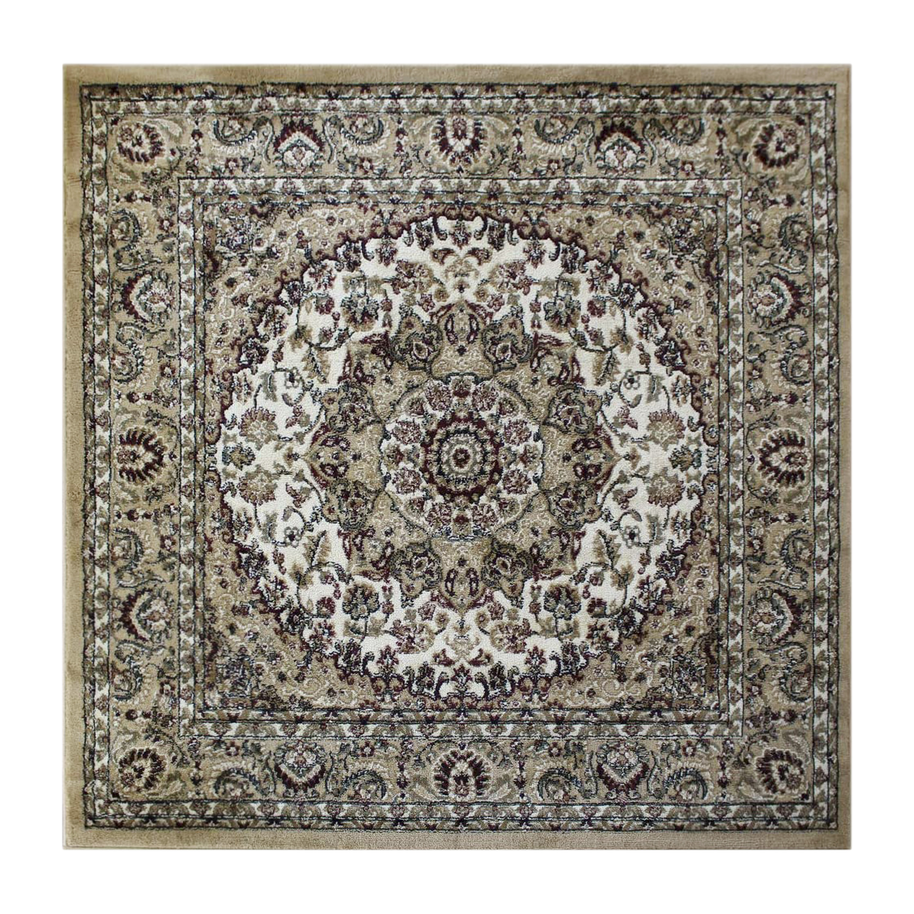 Flash Furniture NR-RGB401-77-IV-GG Mersin Persian Style 7" x 7" Ivory Square Area Rug-Olefin Rug with Jute Backing