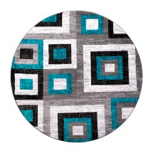Flash Furniture OK-HCF-7146ATUR-5R-TUR-GG Gideon Geometric 5' x 5' Turquoise, Grey, and White Round Olefin Area Rug 