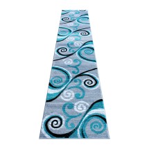 Flash Furniture OKR-RG1100-211-TQ-GG Valli 2' x 11' Turquoise Abstract Area Rug, Olefin with Jute Backing