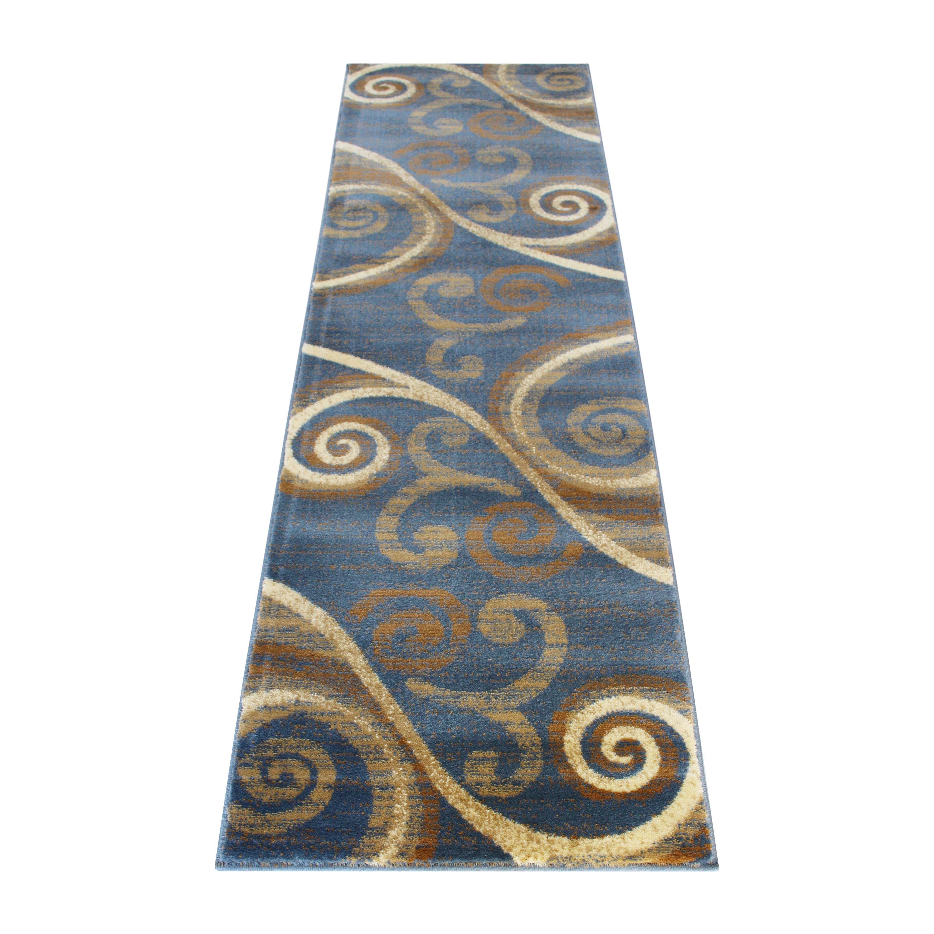 Flash Furniture OKR-RG1100-27-BL-GG Valli 2' x 7' Blue Abstract Area Rug, Olefin with Jute Backing