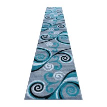 Flash Furniture OKR-RG1100-316-TQ-GG Valli 3' x 16' Turquoise Abstract Area Rug, Olefin with Jute Backing