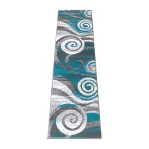 Flash Furniture OKR-RG1103-27-TQ-GG Cirrus 2' x 7' Turquoise Swirl Patterned Olefin Area Rug with Jute Backing