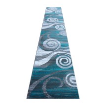Flash Furniture OKR-RG1103-316-TQ-GG Cirrus 3' x 16' Turquoise Swirl Patterned Olefin Area Rug with Jute Backing