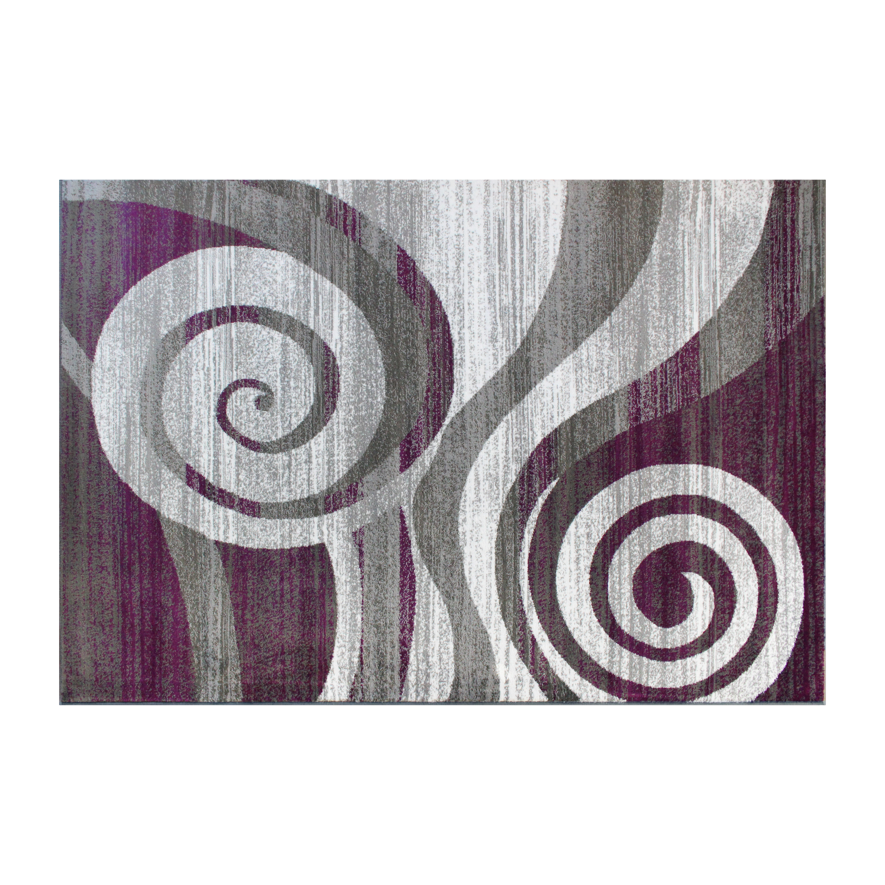 Flash Furniture OKR-RG1103-57-PU-GG Cirrus 5' x 7' Purple Swirl Patterned Olefin Area Rug with Jute Backing
