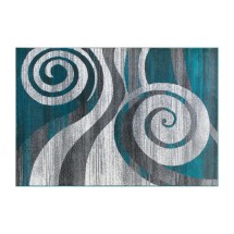 Flash Furniture OKR-RG1103-57-TQ-GG Cirrus 5' x 7' Turquoise Swirl Patterned Olefin Area Rug with Jute Backing