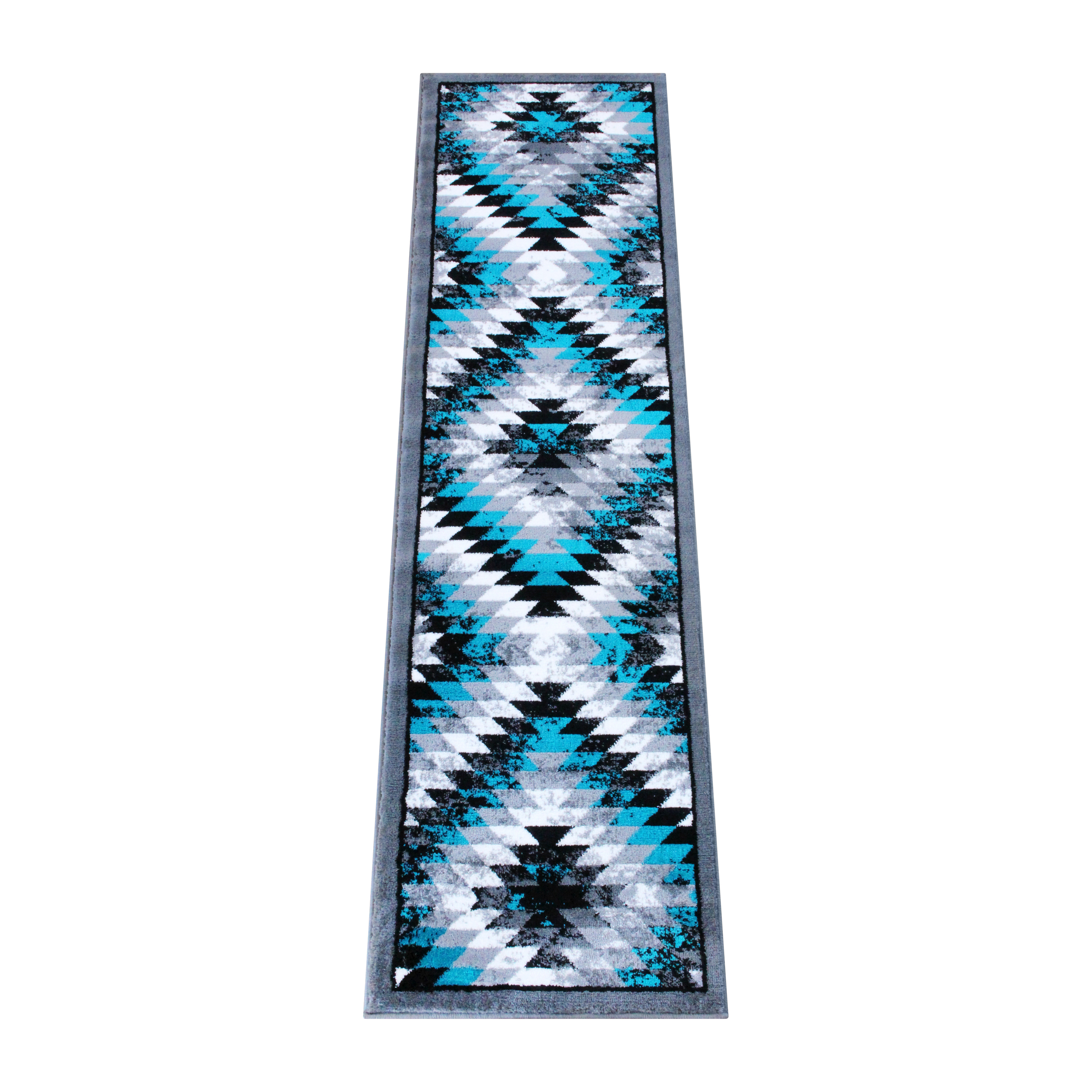 Flash Furniture OKR-RG1106-27-TQ-GG Teagan Southwestern 2' x 7' Turquoise Area Rug, Olefin with Jute Backing