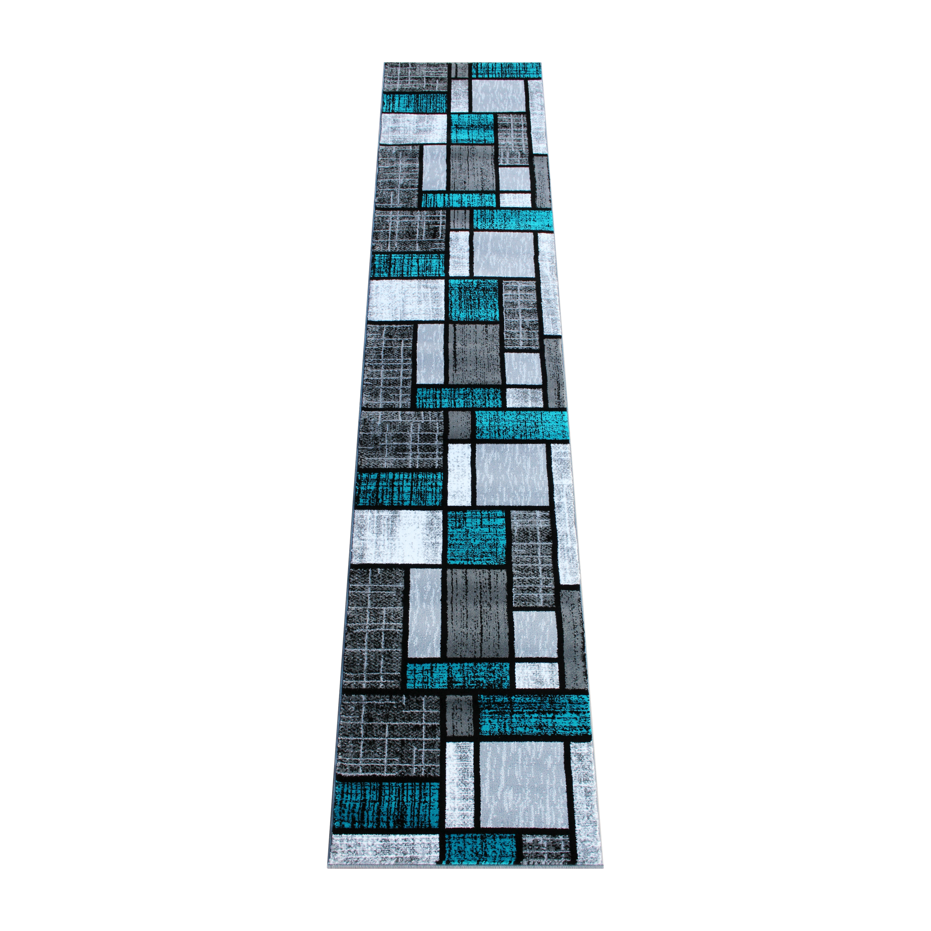 Flash Furniture OKR-RG1110-211-TQ-GG Raven 2' x 11' Turquoise Color Bricked Olefin Area Rug with Jute Backing