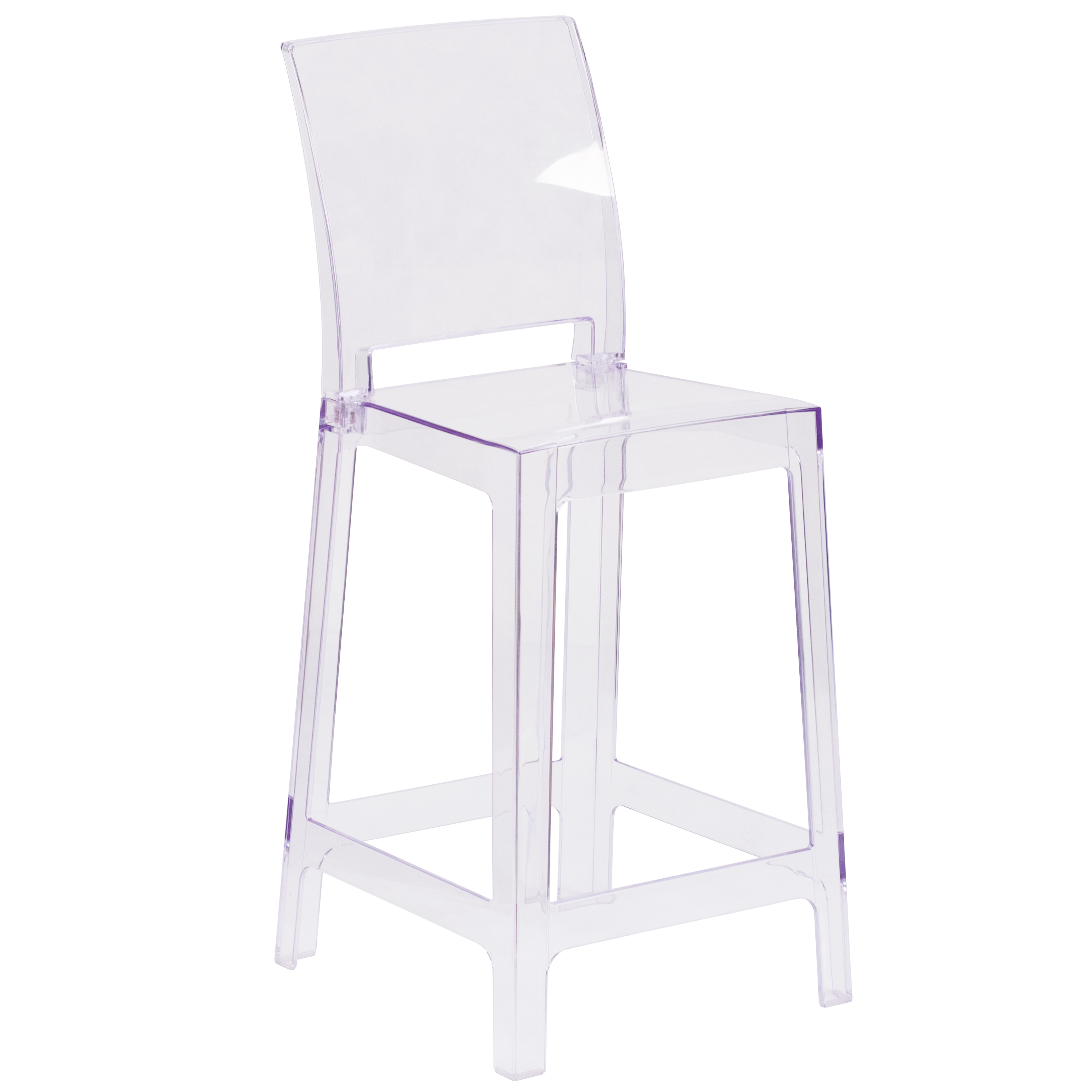 Flash Furniture OW-SQUAREBACK-24-GG Ghost Counter Stool with Square Back in Transparent Crystal