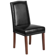 Flash Furniture QY-A13-9349-BK-GG Hercules Hampton Hill Series Black LeatherSoft Parsons Chair with Silver Accent Nail Trim
