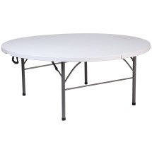 Flash Furniture RB-183RFH-GG 5.89' Round Bi-Fold Granite White Plastic Banquet Folding Table with Carry Handle