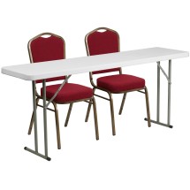 Flash Furniture RB-1872-1-GG 6' Plastic Folding Training Table with 2 Crown Back Stack Chairs, 3 Piece Set
