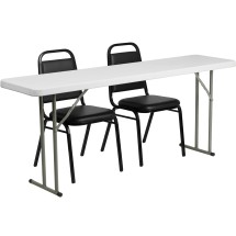 Flash Furniture RB-1872-2-GG 6' Plastic Folding Training Table Set with 2 Trapezoidal Back Stack Chairs, 3 Piece Set