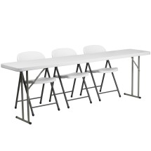 Flash Furniture RB-1896-2-GG 8' Plastic Folding Training Table with 3 White Plastic Folding Chairs, 3 Piece Set