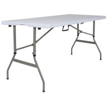 Flash Furniture RB-3050FH-ADJ-GG 5' Height Adjustable Bi-Fold Granite White Plastic Banquet Folding Table with Carry Handle