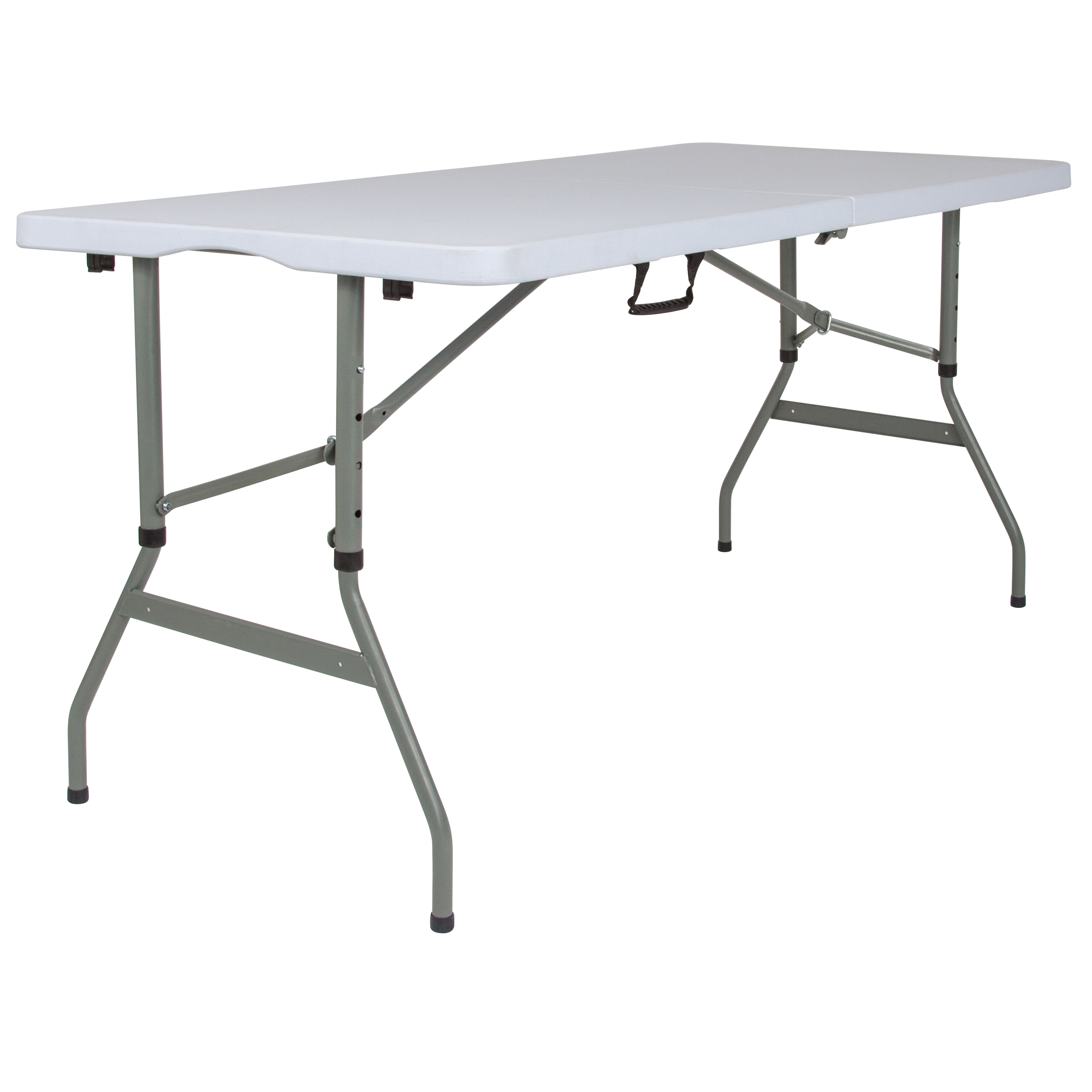 Flash Furniture RB-3050FH-ADJ-GG 5' Height Adjustable Bi-Fold Granite White Plastic Banquet Folding Table with Carry Handle