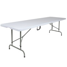 Flash Furniture RB-3096FH-ADJ-GG 8' Height Adjustable Bi-Fold Granite White Plastic Banquet Folding Table with Carry Handle
