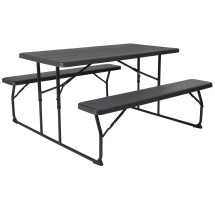 Flash Furniture RB-EBB-1470FD-GG Insta-Fold Charcoal Wood Grain 4.5' Folding Picnic Table and Benches