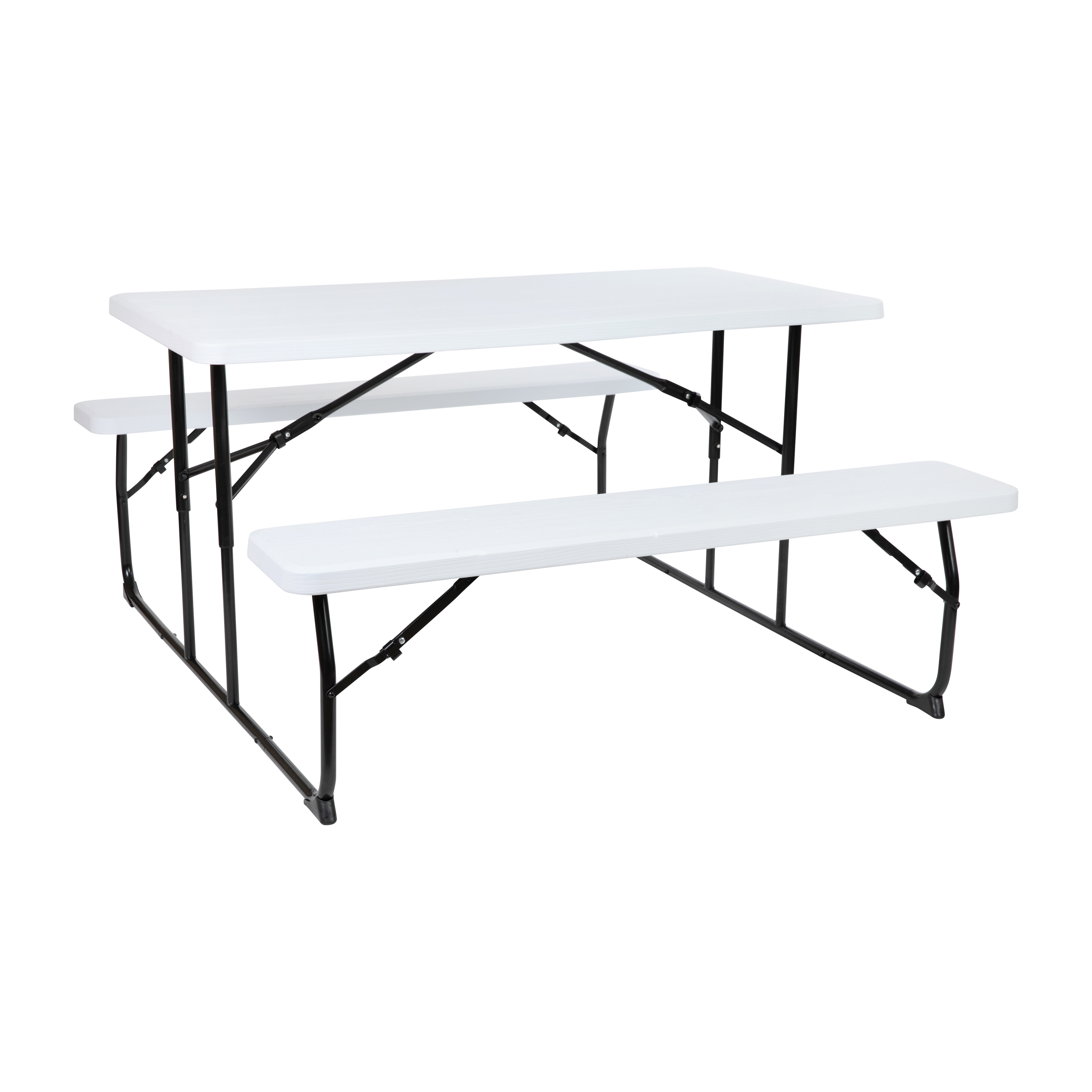 Flash Furniture RB-EBB-1470FD-WH-GG Insta-Fold White Wood Grain 4.5' Folding Picnic Table and Benches