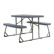 Flash Furniture RB-EBB-2432FD2-GY-GG Easy-Fold Gray Folding Plastic Kids Outdoor Picnic Table and Benches, Seats 4 Kids