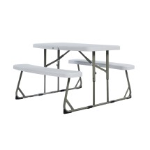 Flash Furniture RB-EBB-2432FD2-WH-GG Easy-Fold White Folding Plastic Kids Outdoor Picnic Table and Benches, Seats 4 Kids