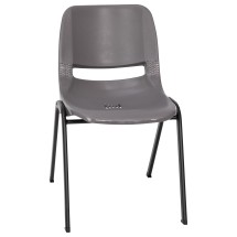 Flash Furniture RUT-16-PDR-GY-GG Hercules Gray Ergonomic Shell Stack Chair with Black Frame and 16'' Seat Height