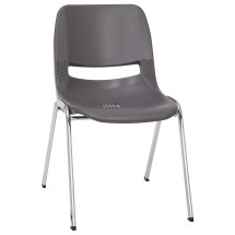 Flash Furniture RUT-18-GY-CHR-GG Hercules Gray Ergonomic Shell Stack Chair with Chrome Frame and 18'' Seat Height