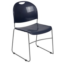 Flash Furniture RUT-188-NY-GG Hercules Navy Ultra-Compact Stack Chair with Silver Powder Coated Frame