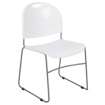 Flash Furniture RUT-188-WH-GG Hercules White Ultra-Compact Stack Chair with Silver Powder Coated Frame