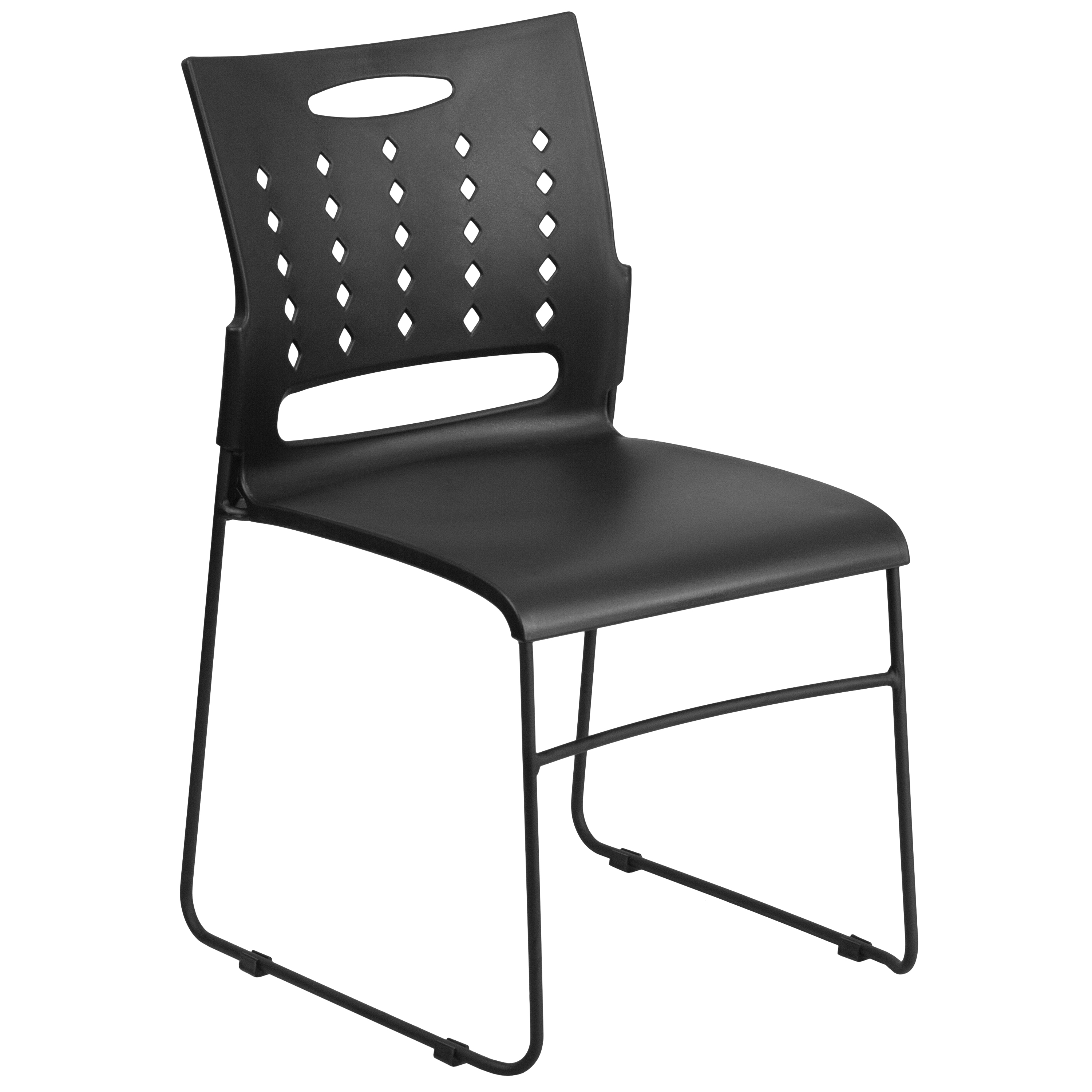 Flash Furniture RUT-2-BK-GG Hercules Black Sled Base Plastic Stack Chair with Air-Vent Back