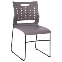 Flash Furniture RUT-2-GY-BK-GG Hercules Gray Sled Base Plastic Stack Chair with Air-Vent Back