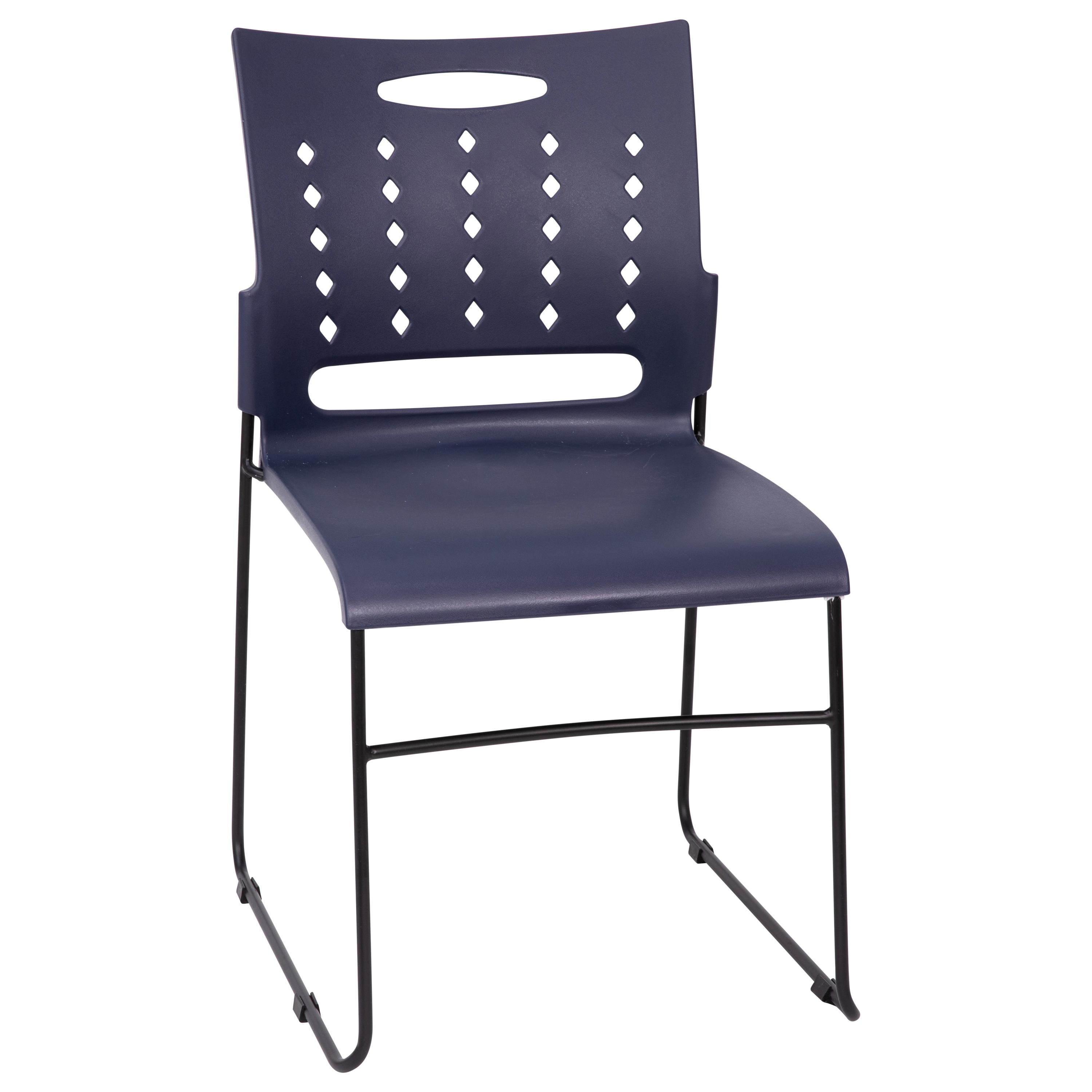 Flash Furniture RUT-2-NVY-BK-GG Hercules Navy Sled Base Plastic Stack Chair with Air-Vent Back