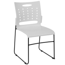 Flash Furniture RUT-2-WH-GG Hercules White Sled Base Plastic Stack Chair with Air-Vent Back