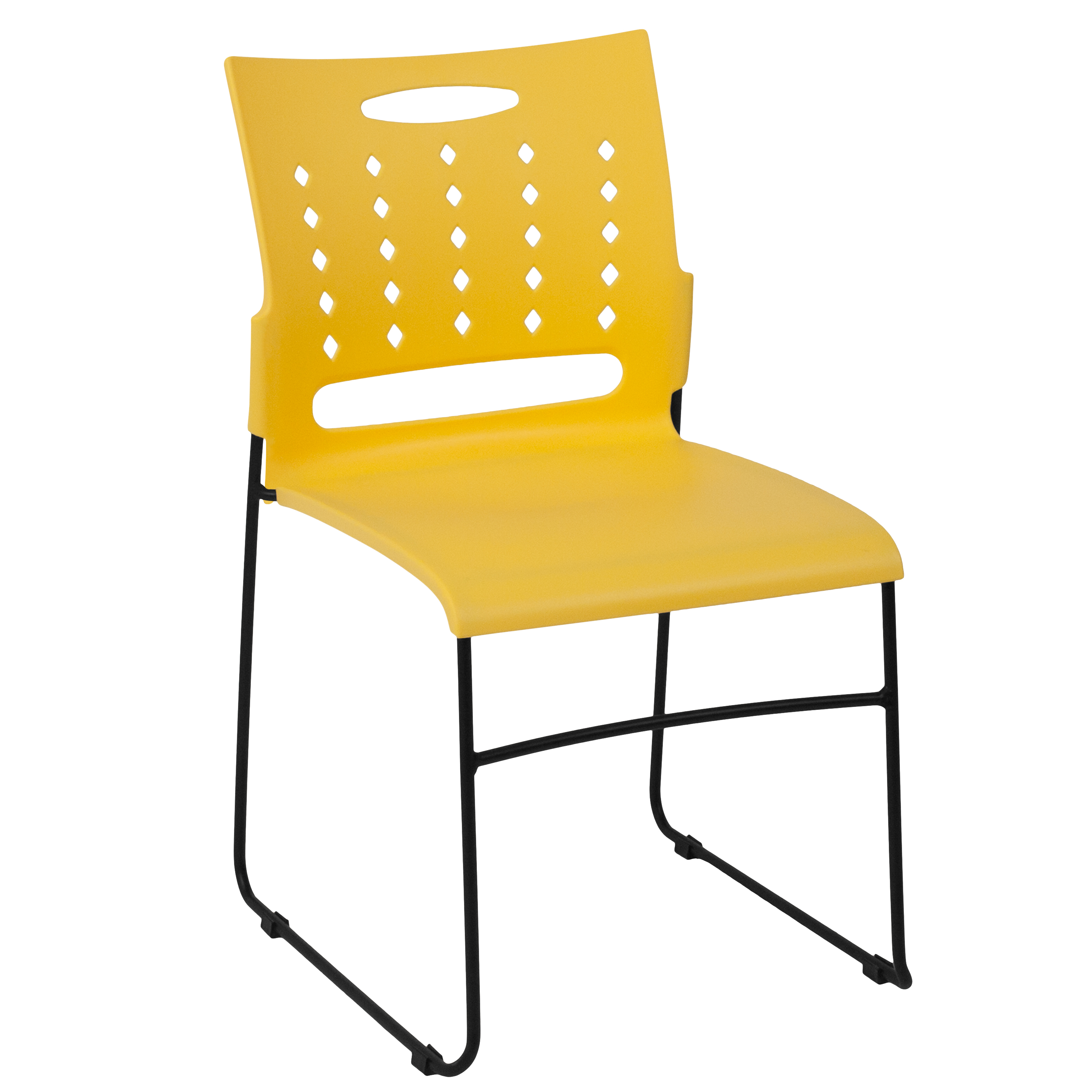 Flash Furniture RUT-2-YL-GG Hercules Yellow Sled Base Plastic Stack Chair with Air-Vent Back