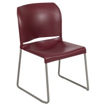 Flash Furniture RUT-238A-BY-GG Hercules Burgundy Full Back Contoured Stack Chair with Gray Powder Coated Sled Base