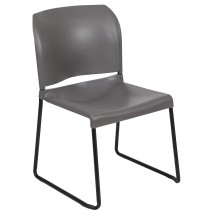 Flash Furniture RUT-238A-GY-GG Hercules Gray Full Back Contoured Stack Chair with Black Powder Coated Sled Base