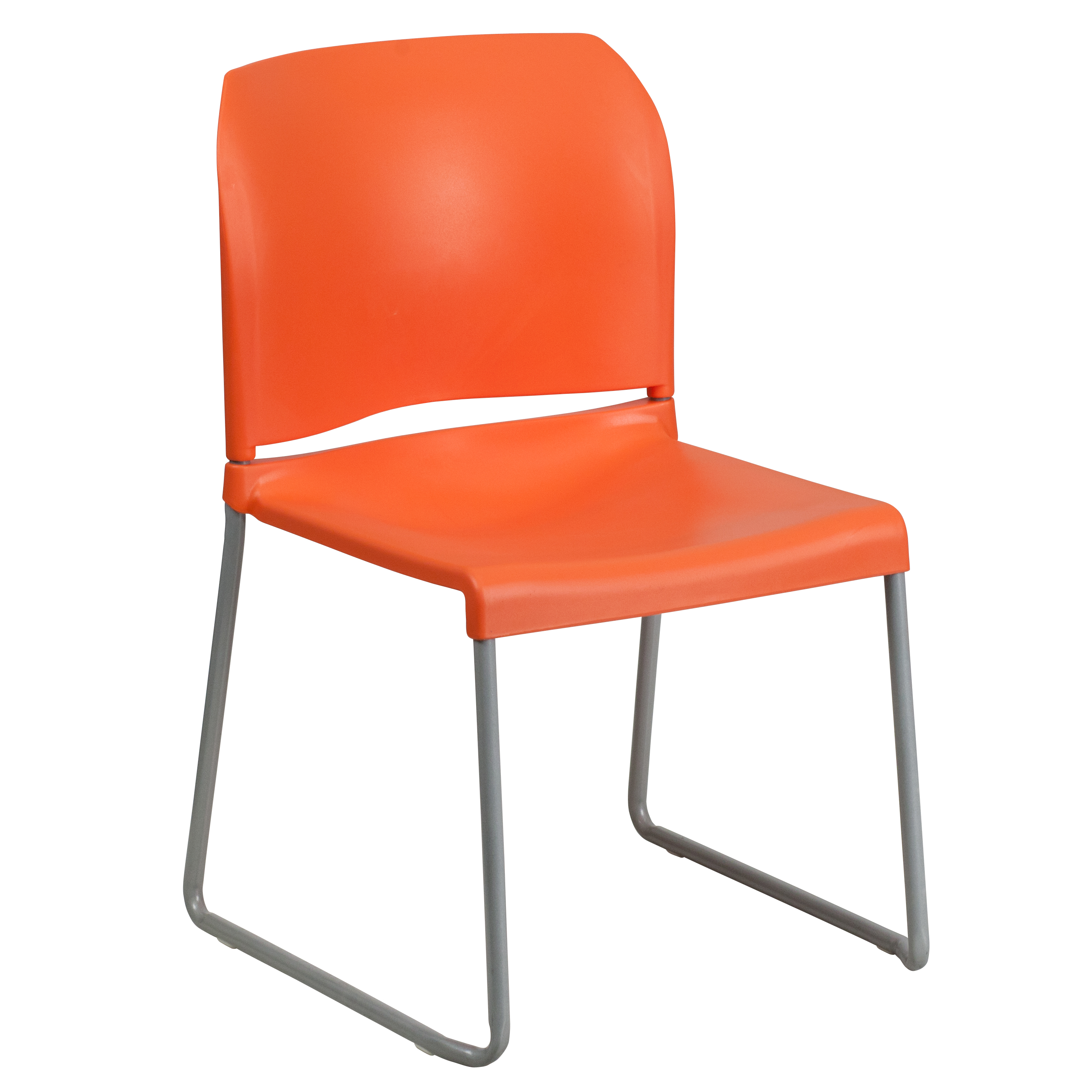 Flash Furniture RUT-238A-OR-GG Hercules Orange Full Back Contoured Stack Chair with Gray Powder Coated Sled Base