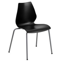 Flash Furniture RUT-288-BK-GG Hercules Black Plastic Stack Chair with Lumbar Support and Silver Frame