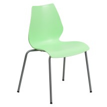 Flash Furniture RUT-288-GREEN-GG Hercules Green Plastic Stack Chair with Lumbar Support and Silver Frame